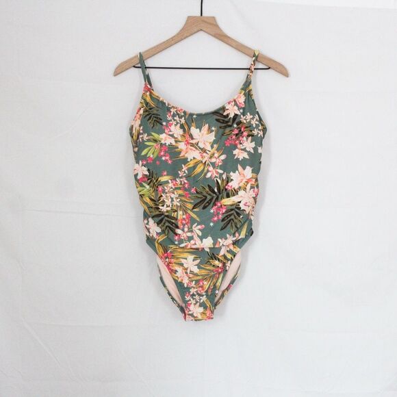 Kona Sol Women's Tropical Floral Print Shirred One Piece Swimsuit Large - Picture 3 of 8
